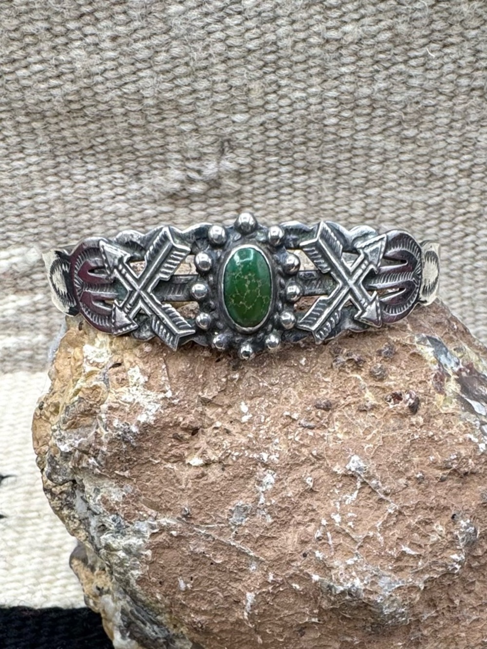 Fred Harvey Style Southwest Sterling Silver Turquoise Cuff Bracelet 6 3/8”